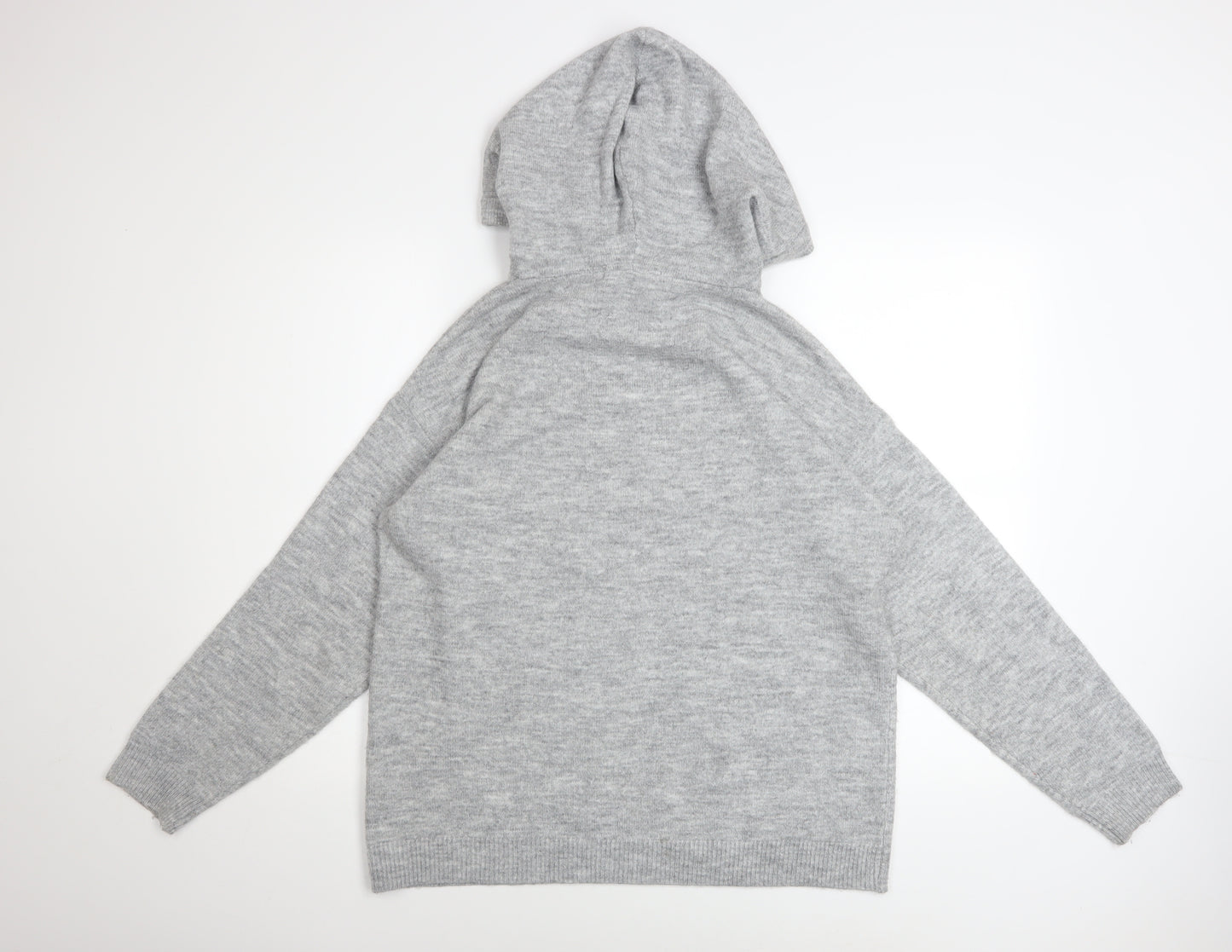 Dunnes Stores Women Grey Marl Hoodie Small Acrylic Blend Beaded Drawstring