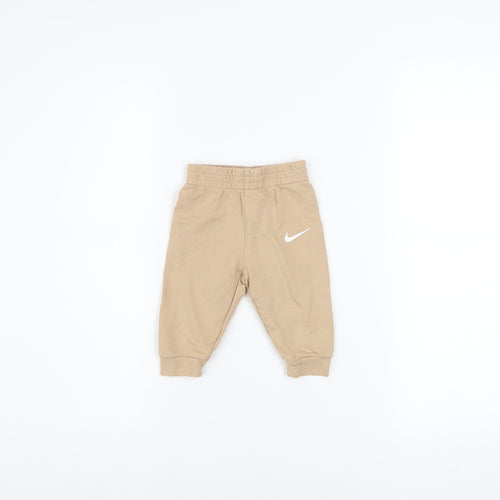 Nike Unisex Baby Beige Jogger Trousers 3-6 Months Cotton Blend