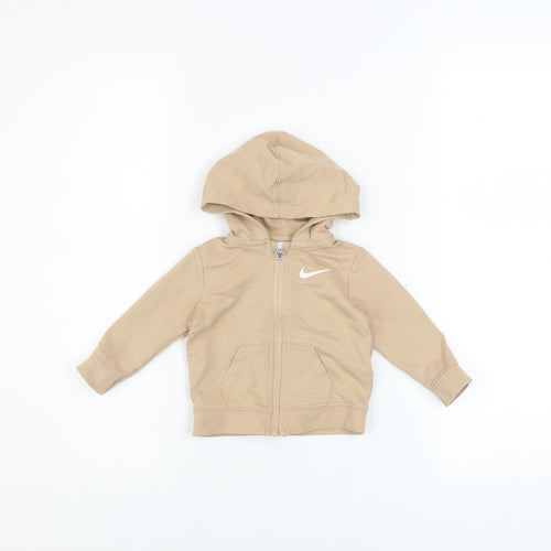 Nike Unisex Baby Beige Hooded Zip-Up Basic Jacket 6 Months Cotton Blend