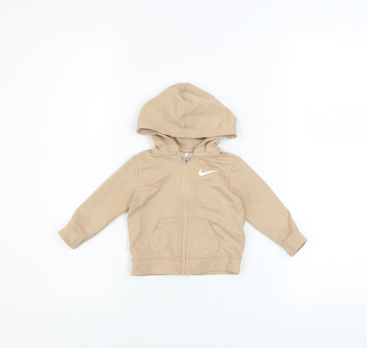 Nike Unisex Baby Beige Hooded Zip-Up Basic Jacket 6 Months Cotton Blend