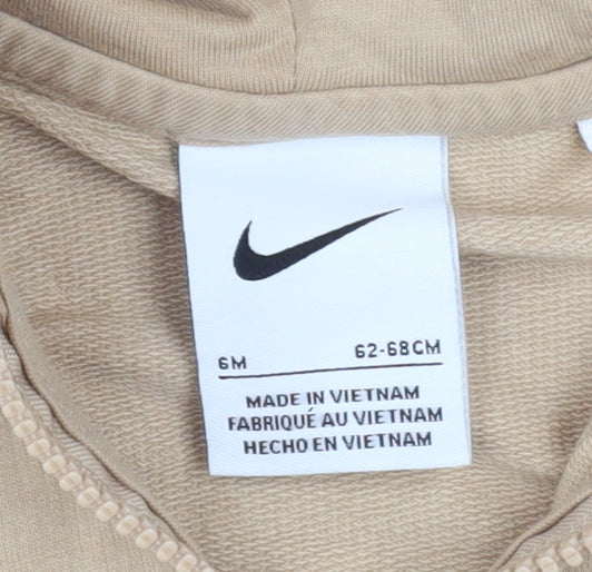 Nike Unisex Baby Beige Hooded Zip-Up Basic Jacket 6 Months Cotton Blend