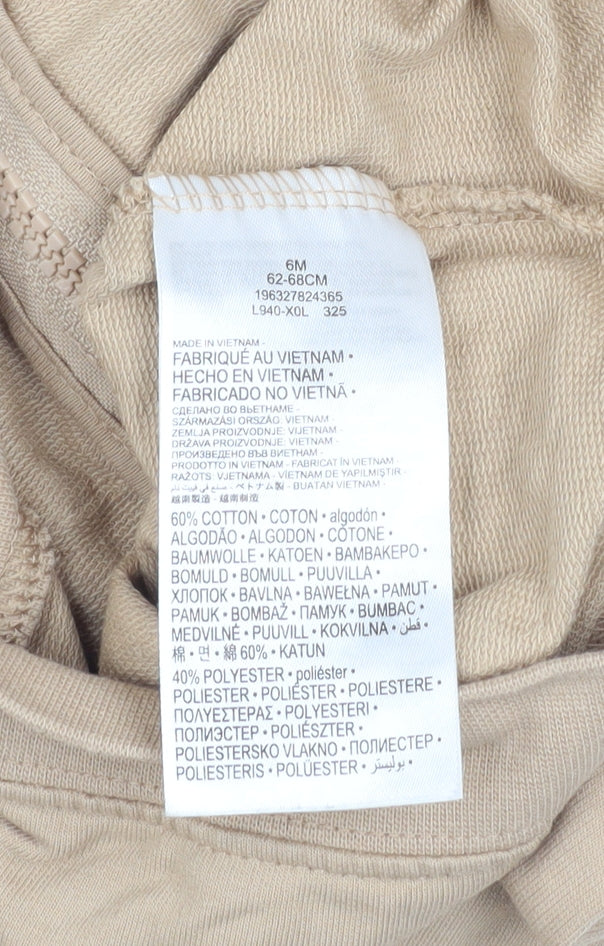 Nike Unisex Baby Beige Hooded Zip-Up Basic Jacket 6 Months Cotton Blend