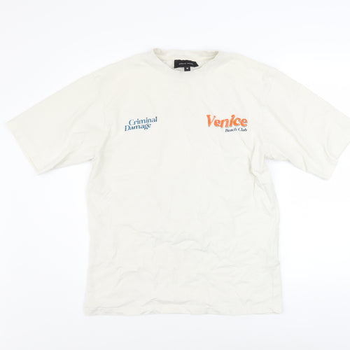 Criminal Damage Men’s White Venice Beach Club Graphic Cotton T-Shirt M