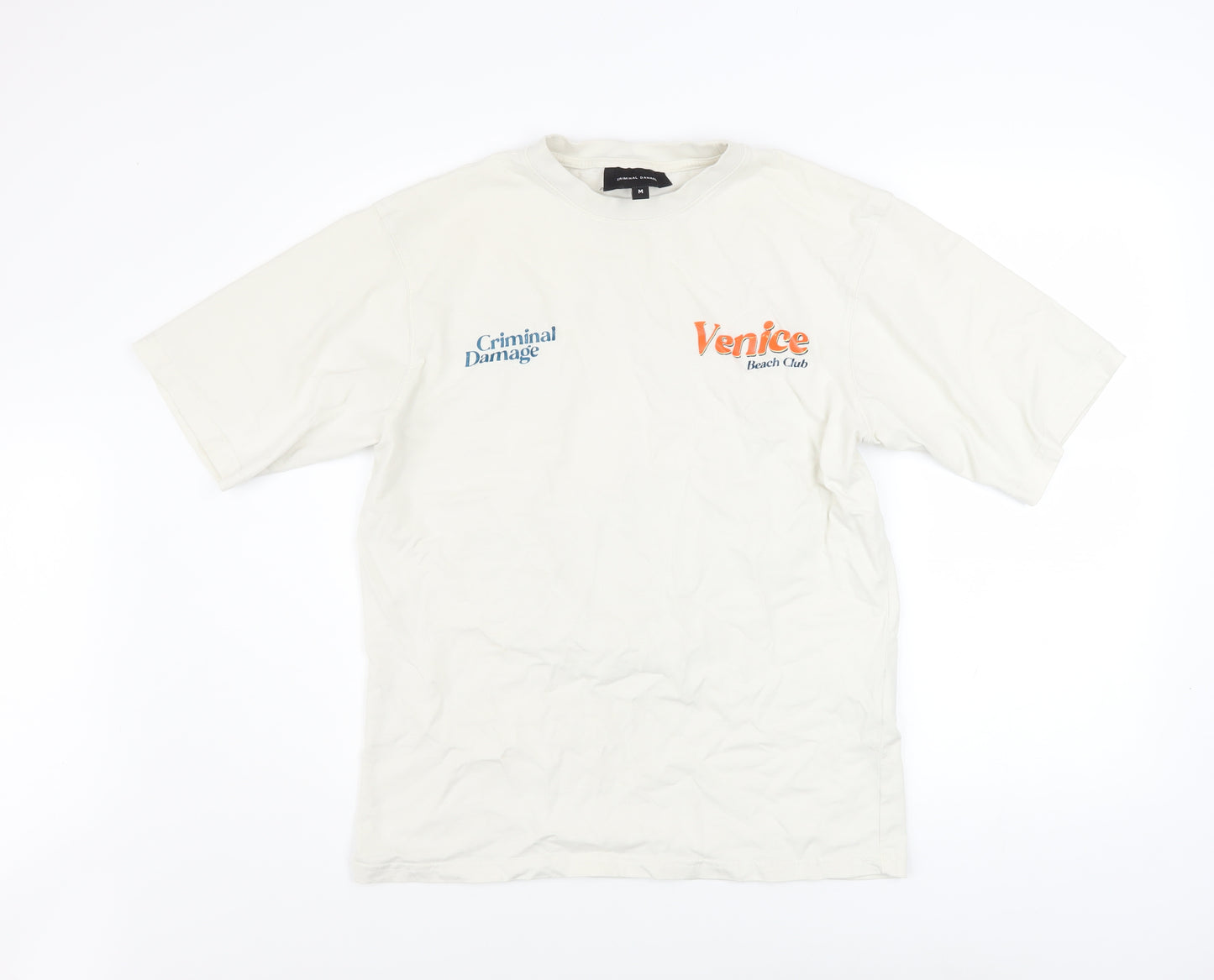 Criminal Damage Men’s White Venice Beach Club Graphic Cotton T-Shirt M