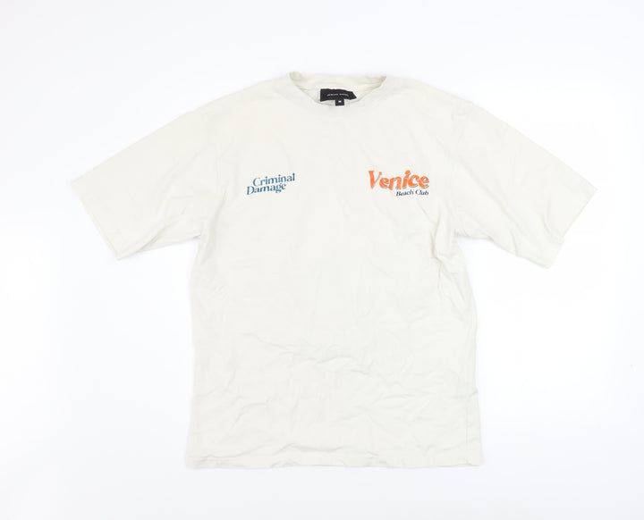 Criminal Damage Men’s White Venice Beach Club Graphic Cotton T-Shirt M