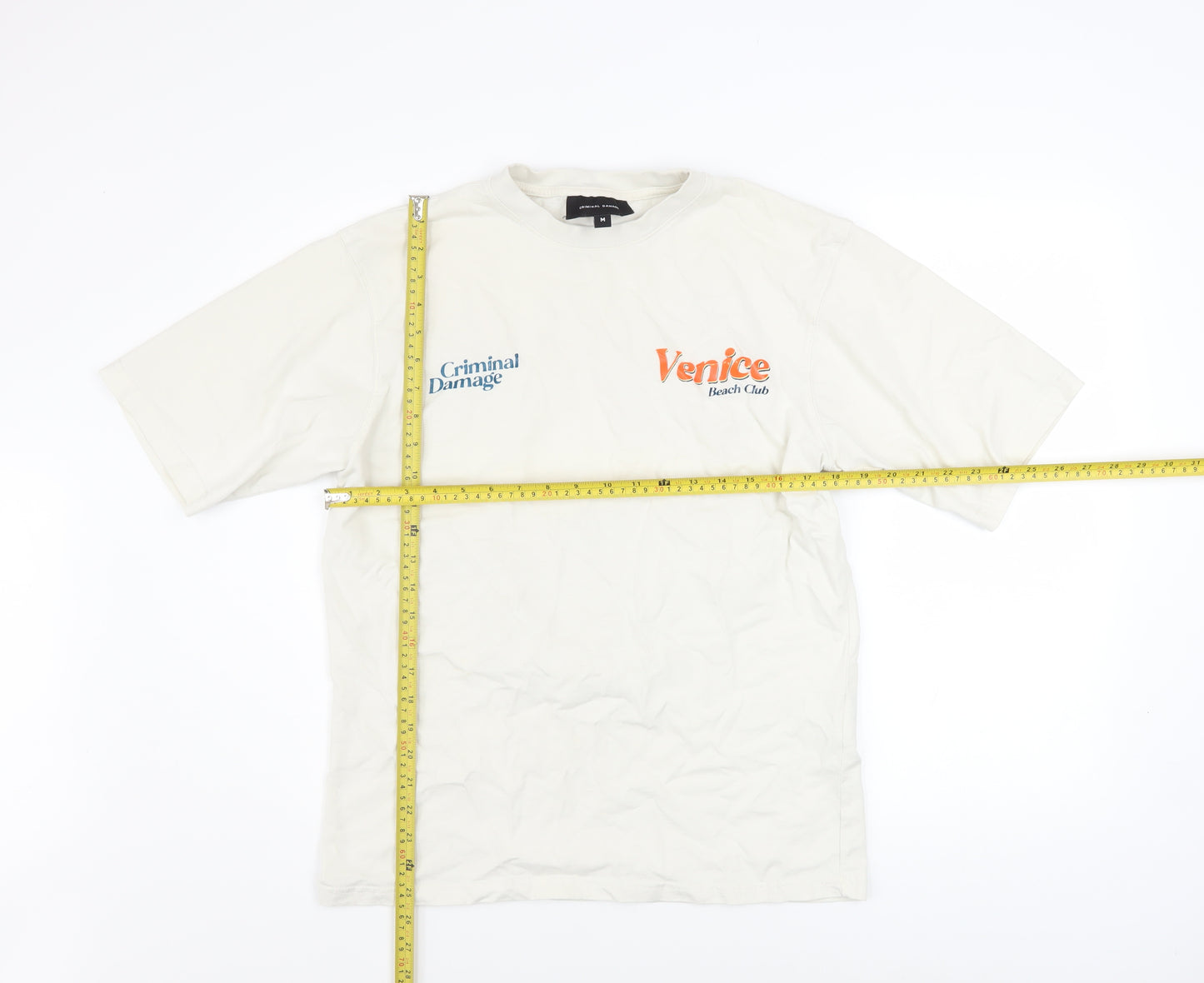 Criminal Damage Men’s White Venice Beach Club Graphic Cotton T-Shirt M
