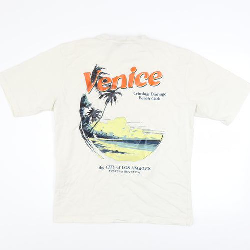 Criminal Damage Men’s White Venice Beach Club Graphic Cotton T-Shirt M