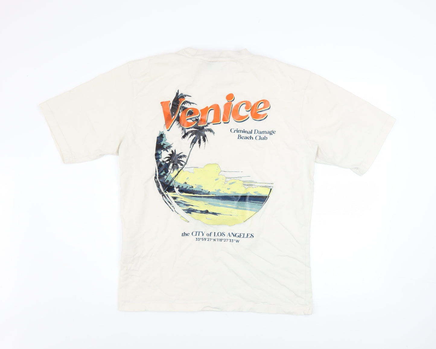 Criminal Damage Men’s White Venice Beach Club Graphic Cotton T-Shirt M
