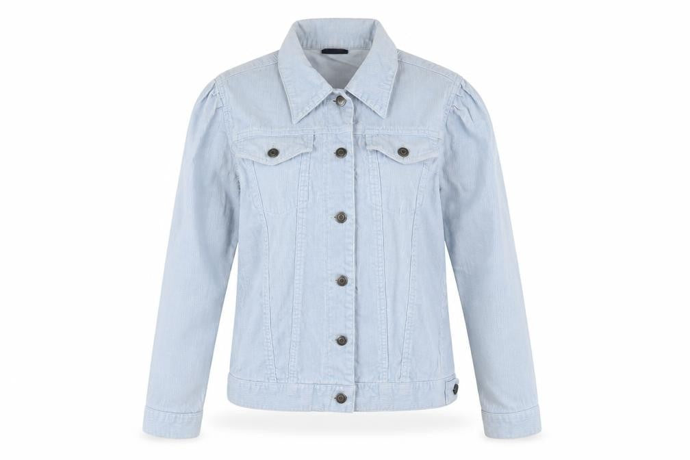 Front view of Pilot Women Blue Corduroy Basic Jacket, size 16, Casual Style