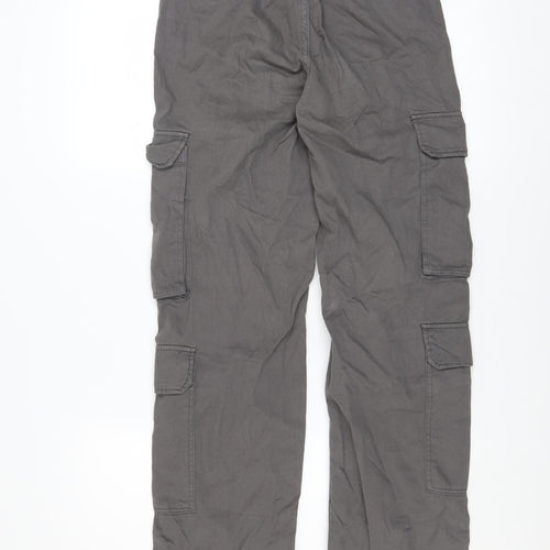 Bershka Womens Grey Cotton Cargo Trousers Size 4 Regular Fit