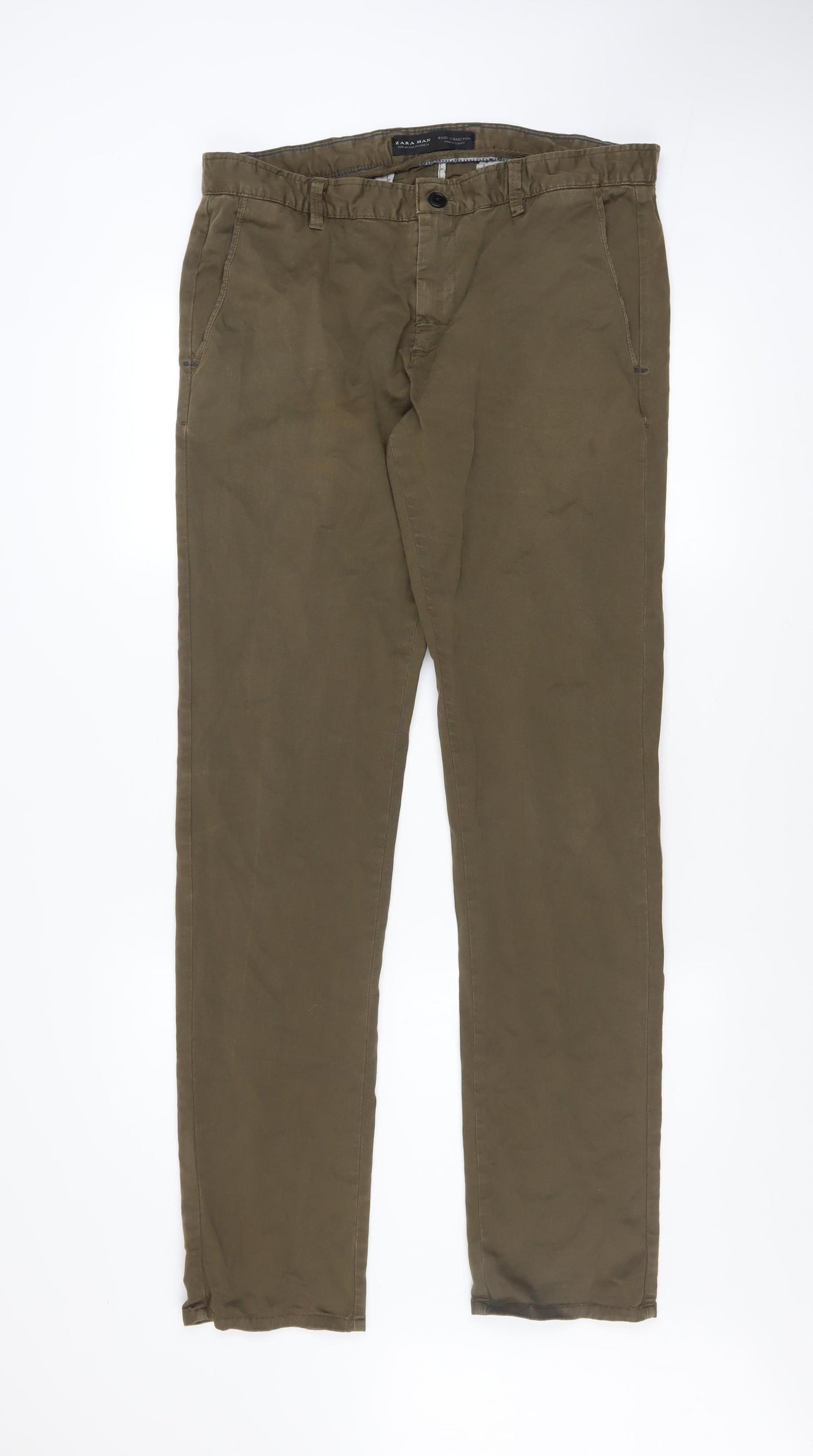 Zara Man Brown Chino Trousers Men's Size 34 Regular Cotton Blend