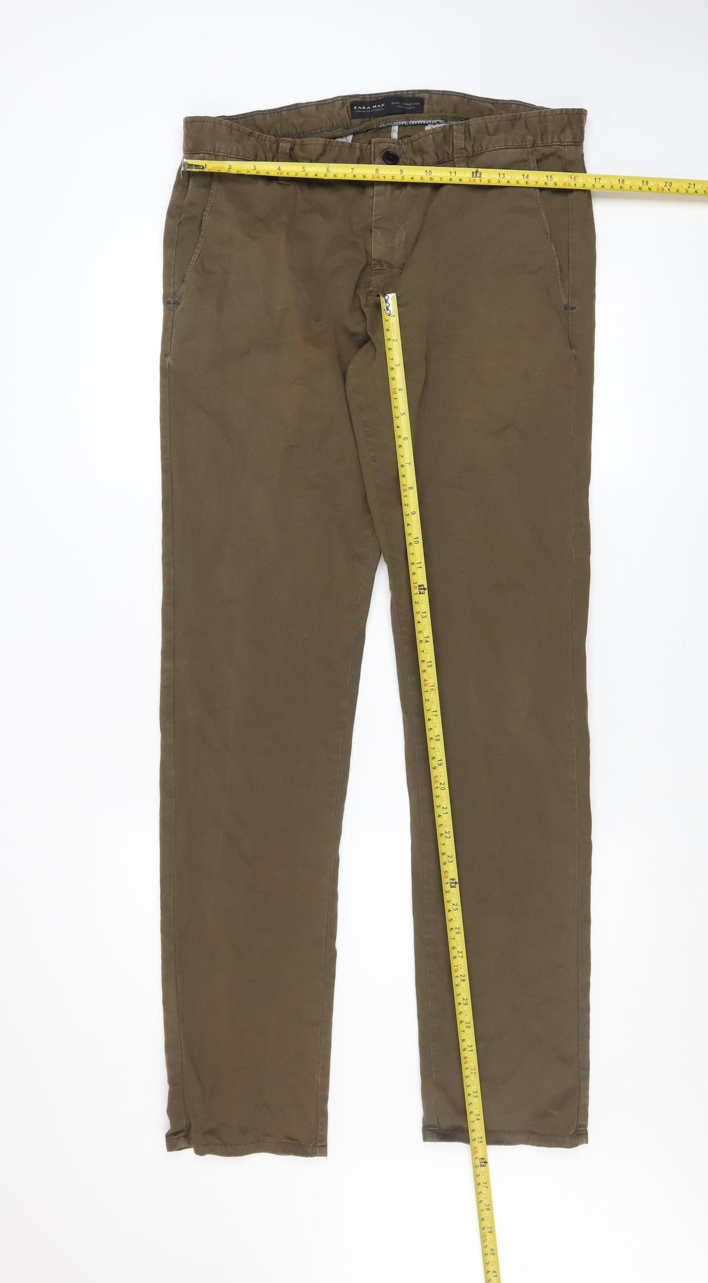 Zara Man Brown Chino Trousers Men's Size 34 Regular Cotton Blend