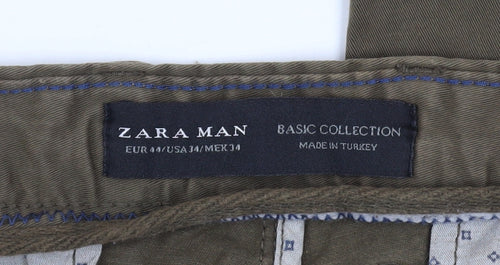 Zara Man Brown Chino Trousers Men's Size 34 Regular Cotton Blend