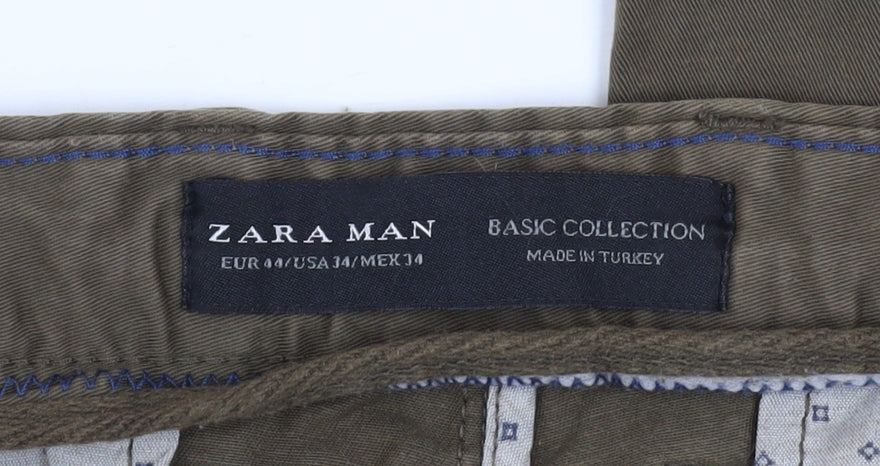 Zara Man Brown Chino Trousers Men's Size 34 Regular Cotton Blend