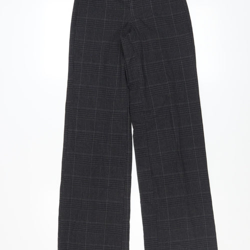Bershka Women’s Grey Check Wide-Leg Trousers Size 4