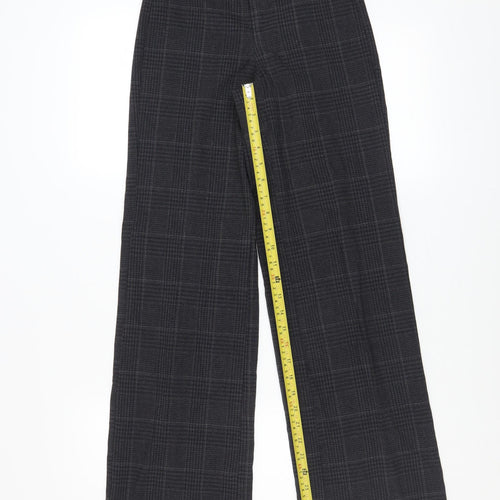 Bershka Women’s Grey Check Wide-Leg Trousers Size 4