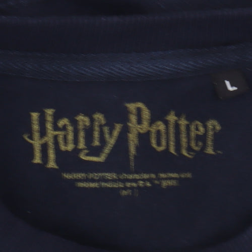 Harry Potter Men’s Blue Large Pullover Sweatshirt with Gold Logo
