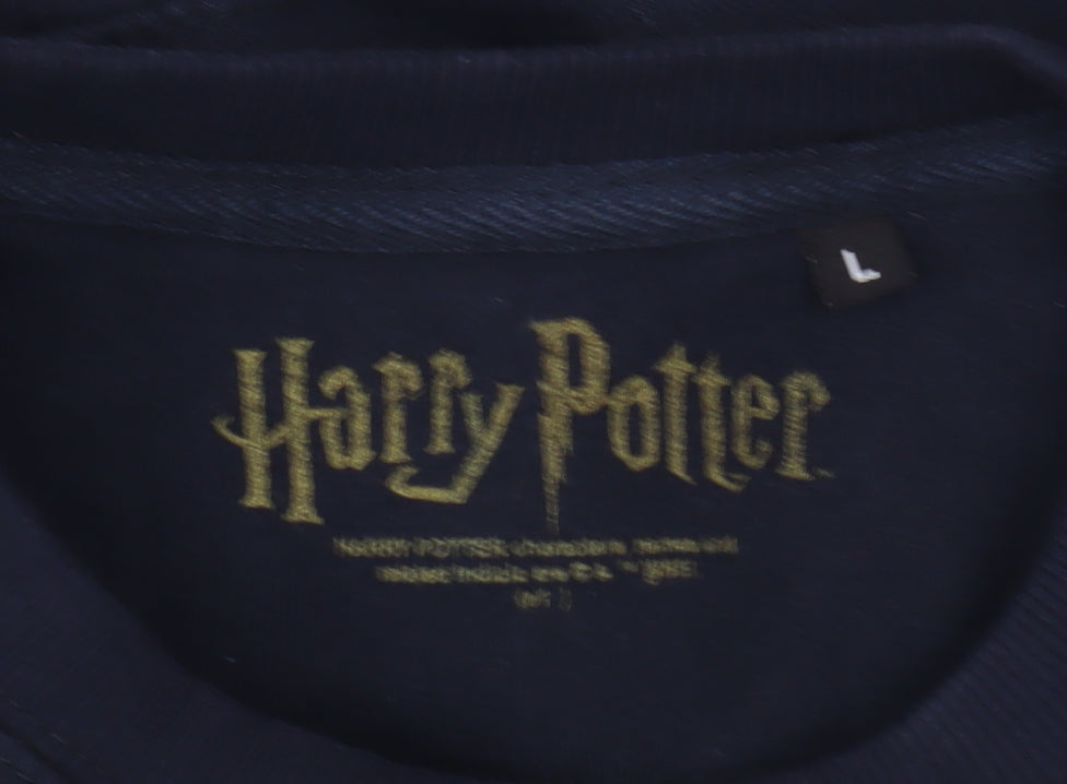 Harry Potter Men’s Blue Large Pullover Sweatshirt with Gold Logo