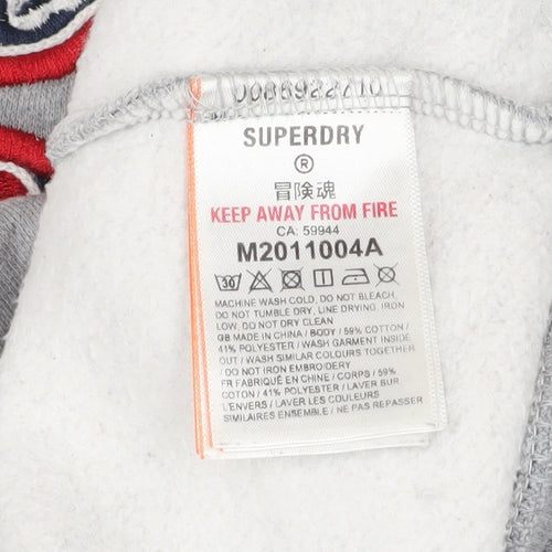 Superdry Mens Grey Pullover Hoodie M Graphic Tiger Embroidered Sweatshirt