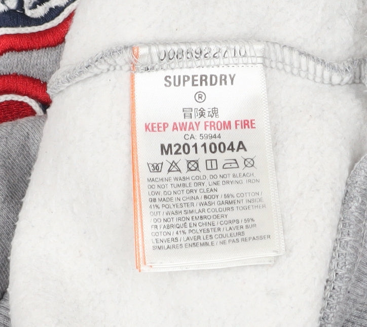 Superdry Mens Grey Pullover Hoodie M Graphic Tiger Embroidered Sweatshirt