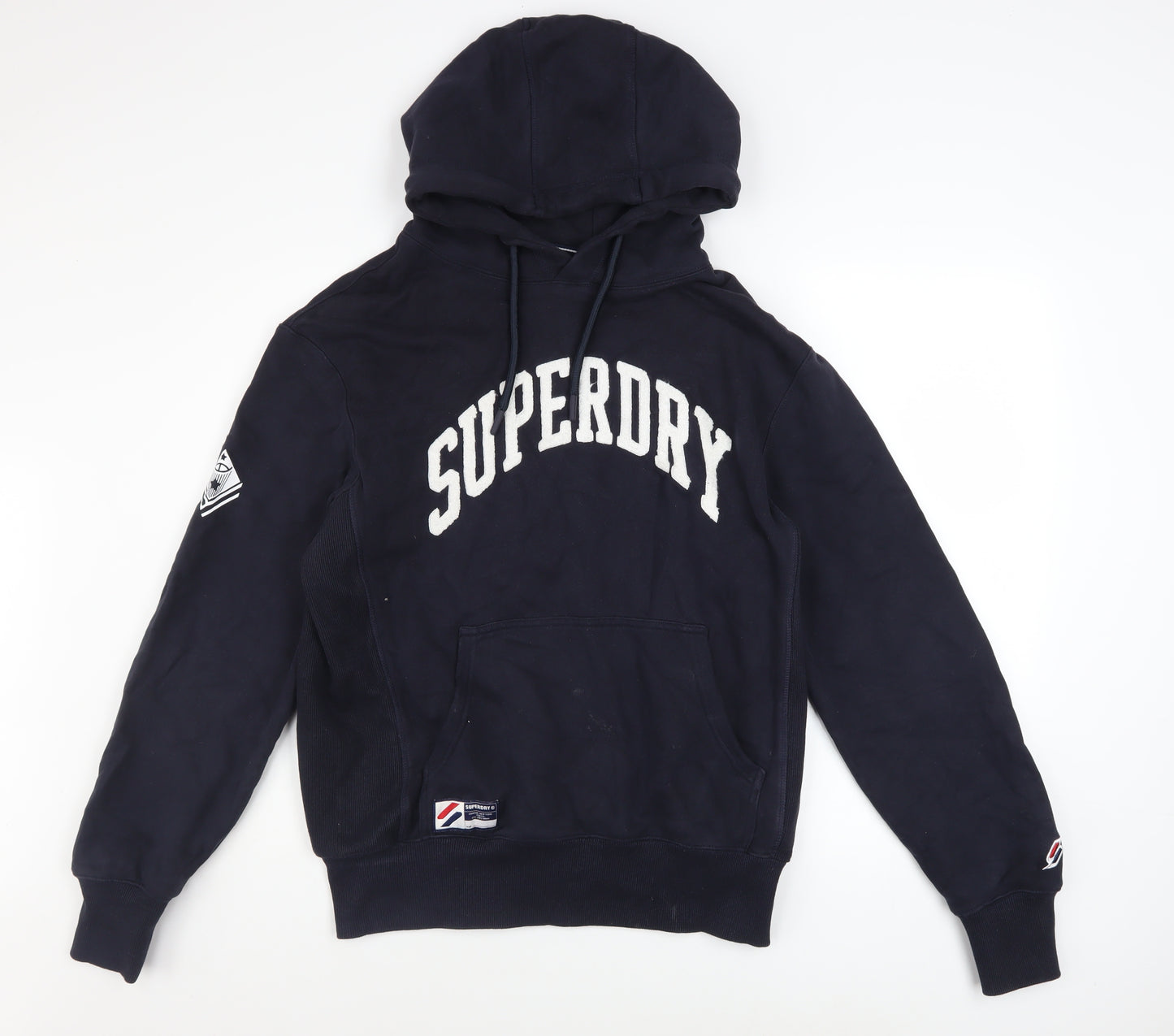 Superdry Men's Blue Pullover Hoodie M Embroidered Logo Fleece