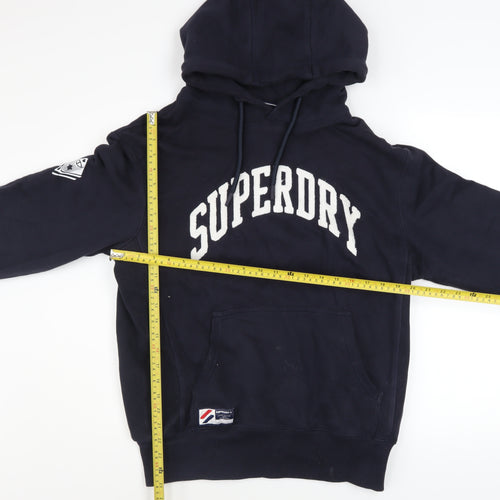 Superdry Men's Blue Pullover Hoodie M Embroidered Logo Fleece