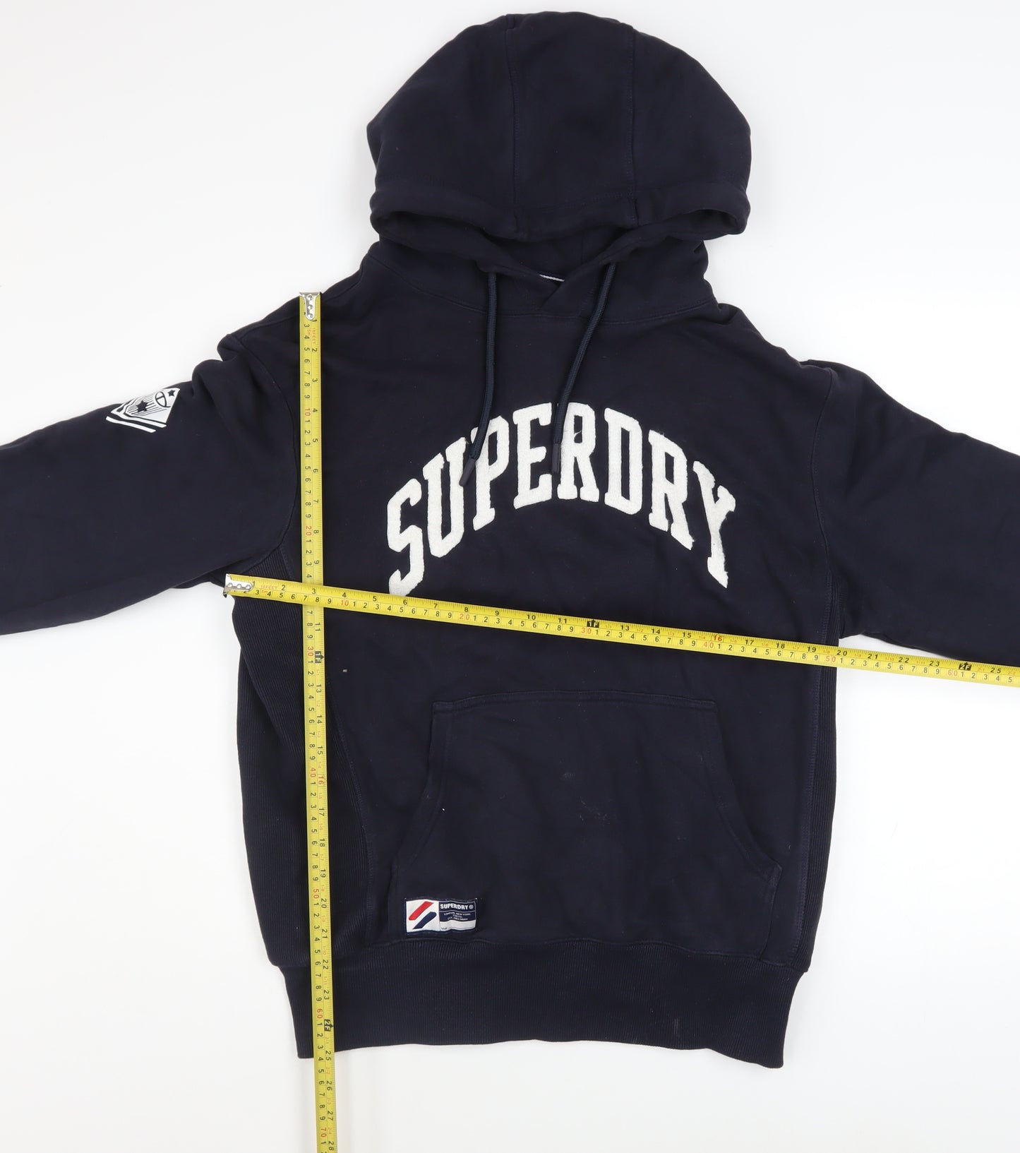 Superdry Men's Blue Pullover Hoodie M Embroidered Logo Fleece