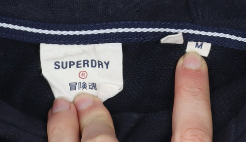 Superdry Men's Blue Pullover Hoodie M Embroidered Logo Fleece