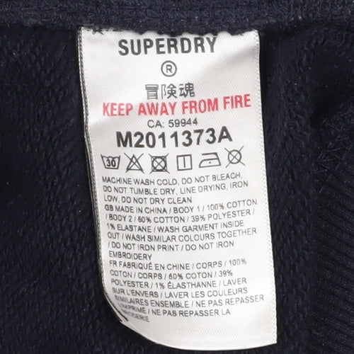 Superdry Men's Blue Pullover Hoodie M Embroidered Logo Fleece