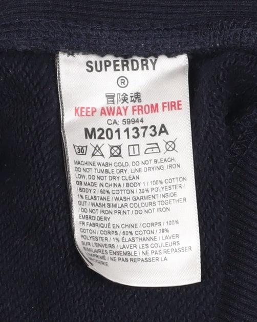 Superdry Men's Blue Pullover Hoodie M Embroidered Logo Fleece