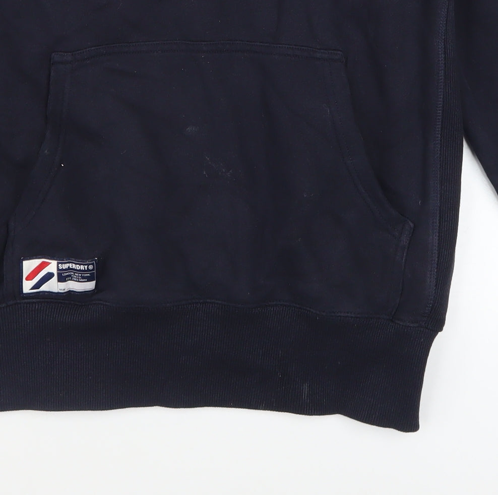 Superdry Men's Blue Pullover Hoodie M Embroidered Logo Fleece