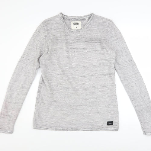 Diesel Men's Grey Cotton Knit Jumper Size M Crew Neck Long Sleeve