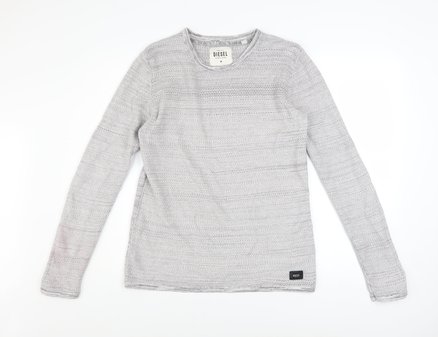 Diesel Men's Grey Cotton Knit Jumper Size M Crew Neck Long Sleeve