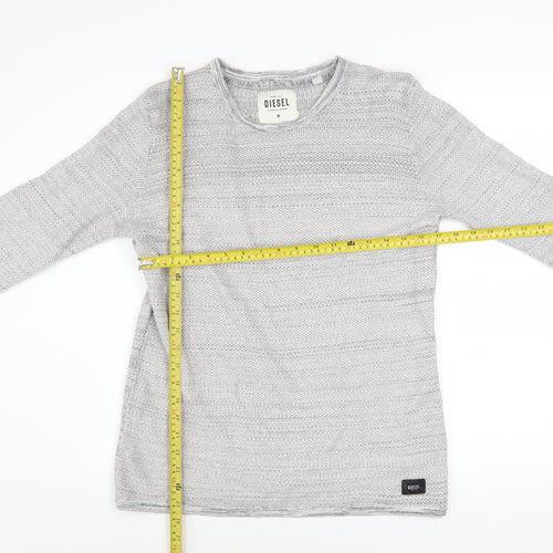 Diesel Men's Grey Cotton Knit Jumper Size M Crew Neck Long Sleeve