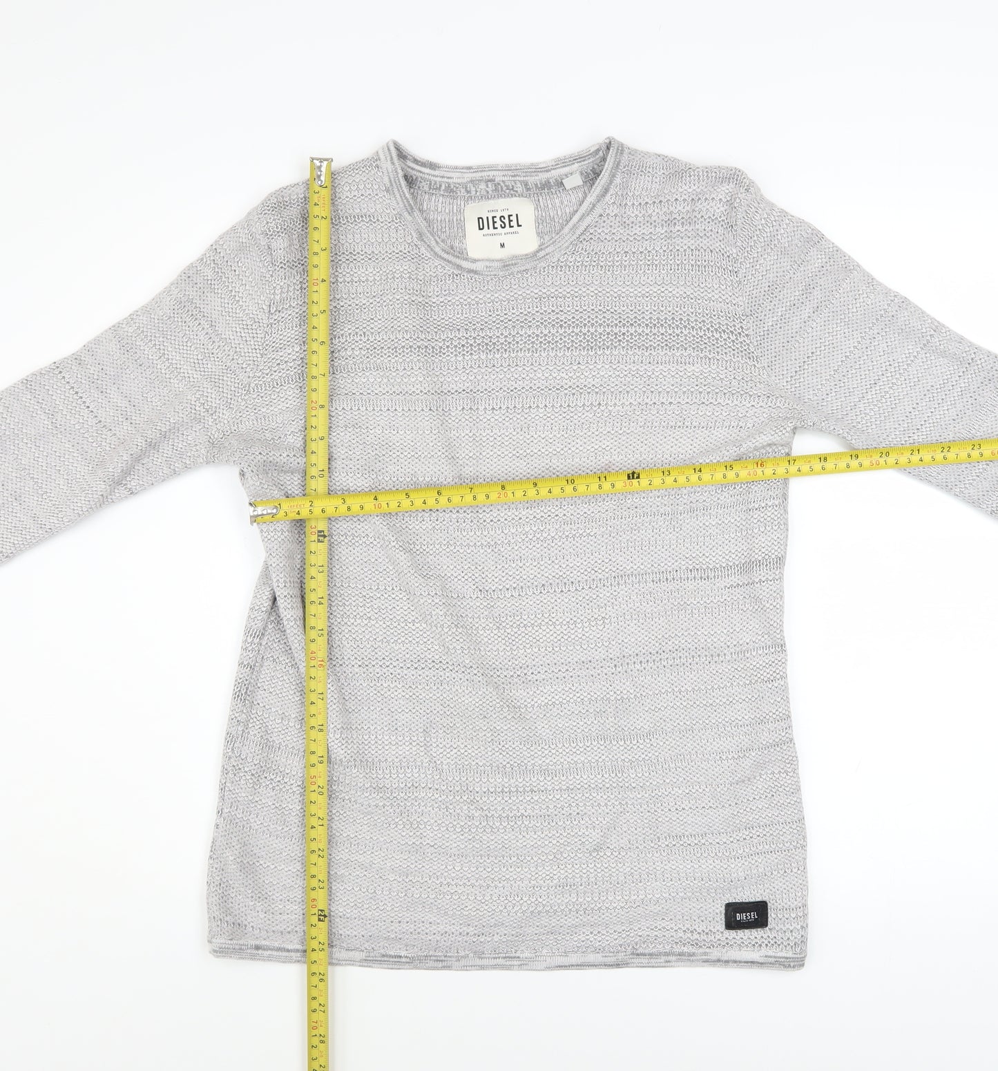 Diesel Men's Grey Cotton Knit Jumper Size M Crew Neck Long Sleeve