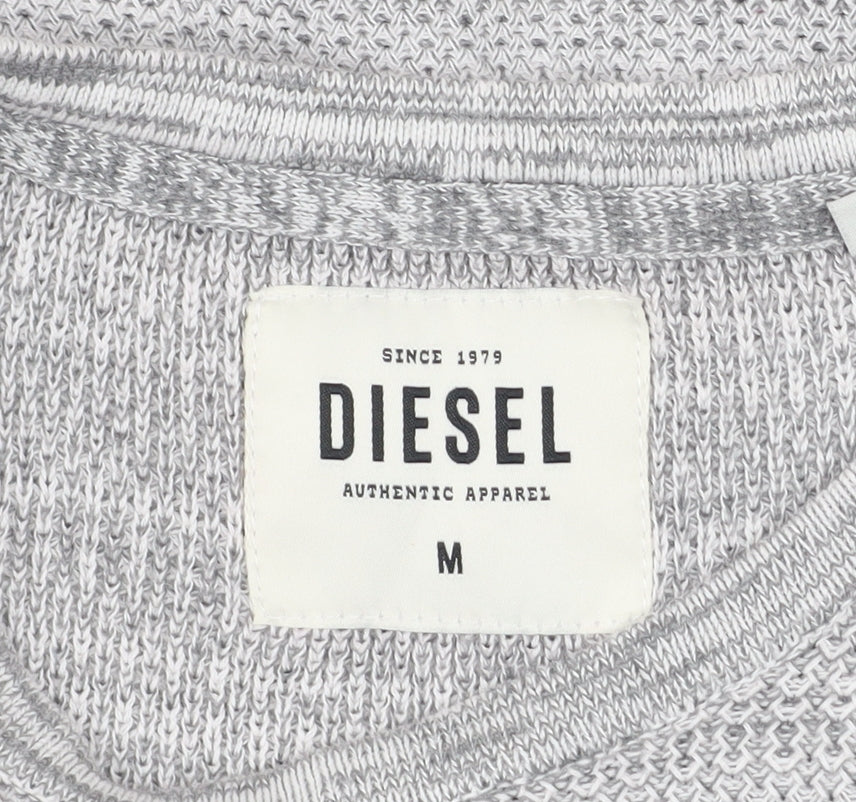 Diesel Men's Grey Cotton Knit Jumper Size M Crew Neck Long Sleeve