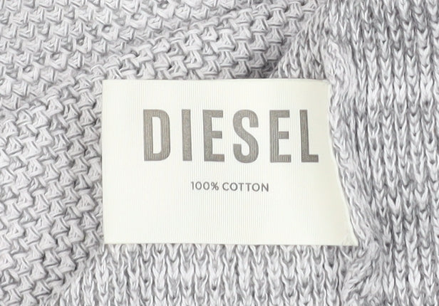 Diesel Men's Grey Cotton Knit Jumper Size M Crew Neck Long Sleeve