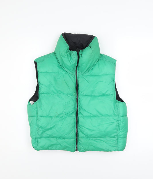 Zara Womens Green XS Puffer Sleeveless Waistcoat