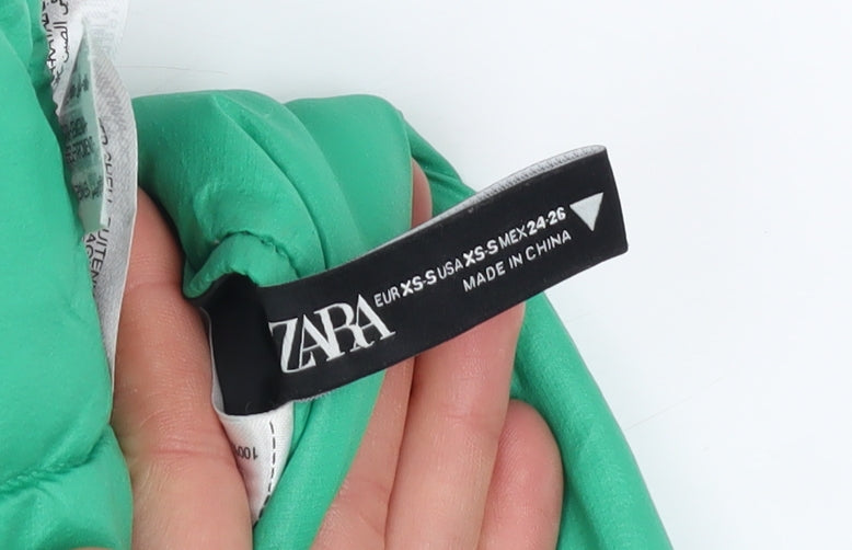 Zara Womens Green XS Puffer Sleeveless Waistcoat