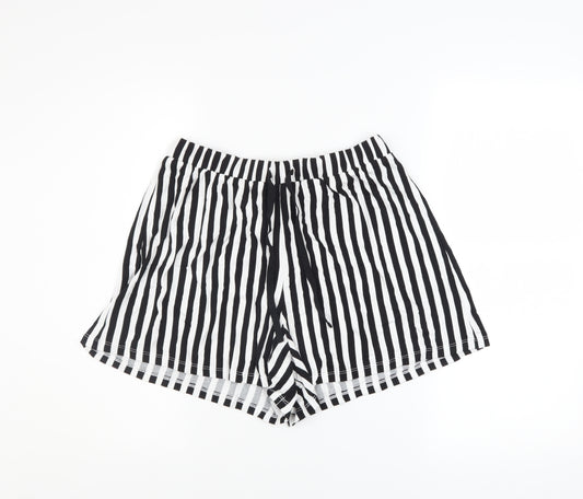 ASOS DESIGN Women Black Striped Viscose Regular Fit Shorts UK 12