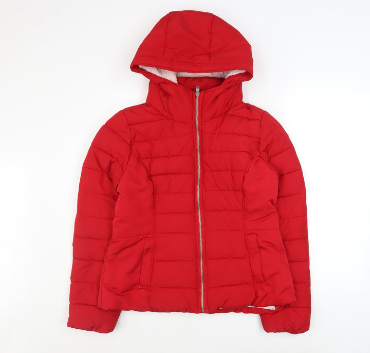 Hollister Womens Red Hooded Puffer Jacket Size L Polyester Lined