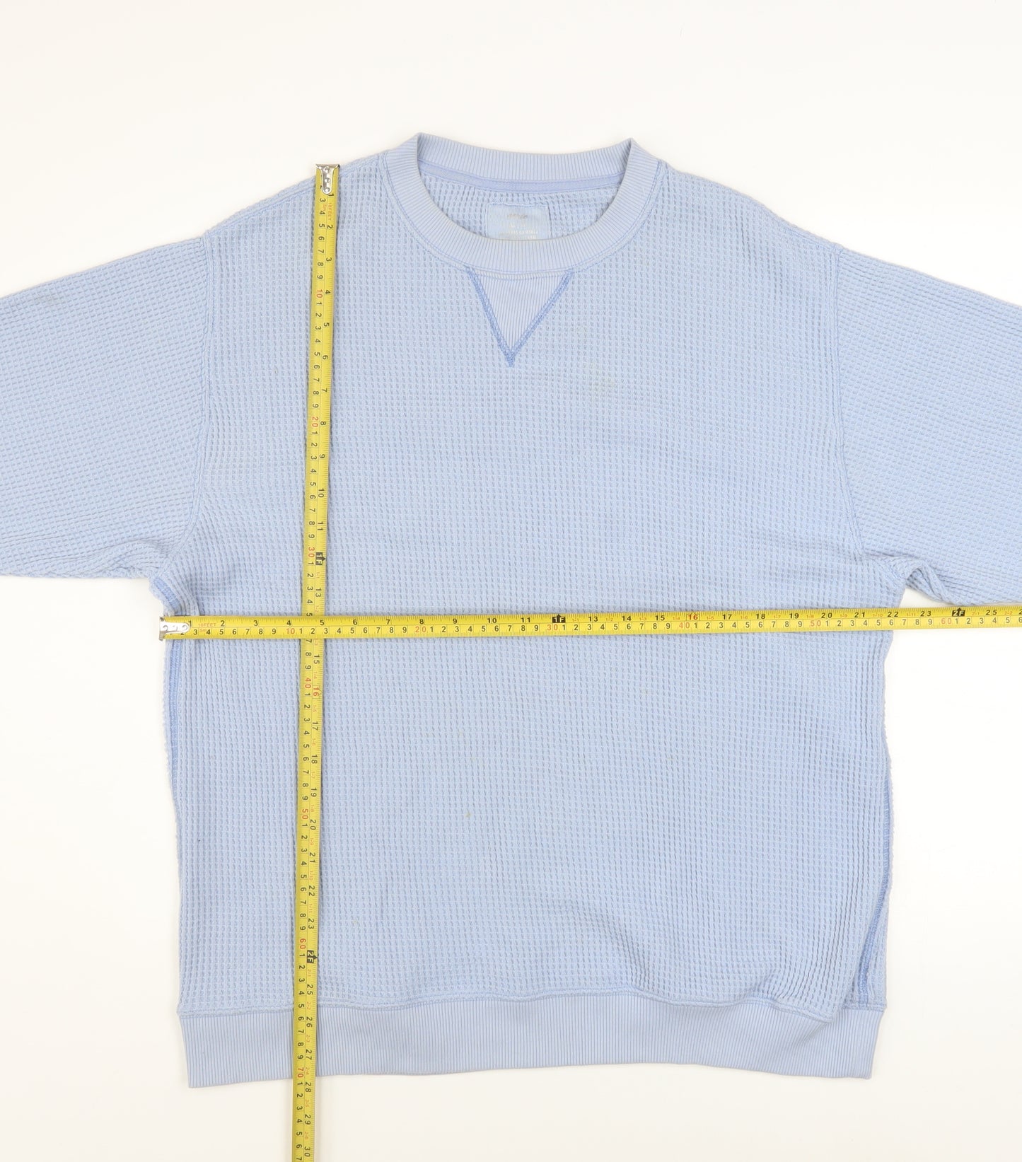 Aerie Unisex Blue M Pullover Waffle Knit Sweatshirt Crew Neck