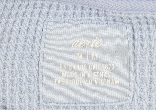 Aerie Unisex Blue M Pullover Waffle Knit Sweatshirt Crew Neck