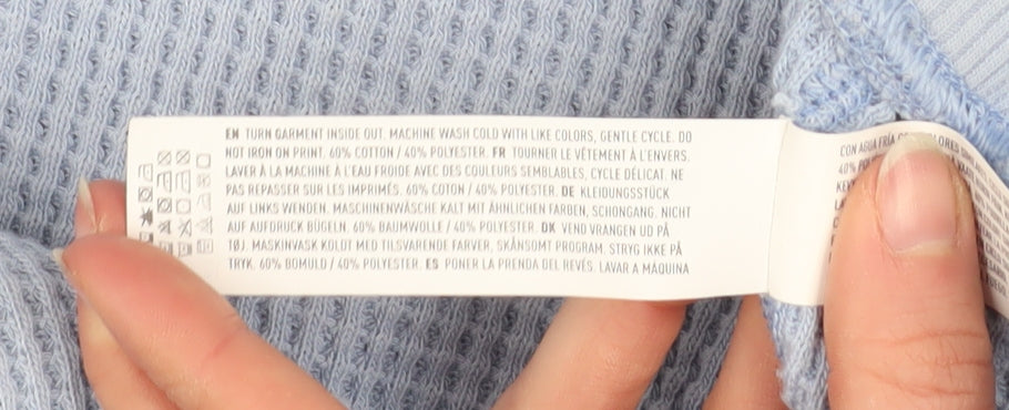 Aerie Unisex Blue M Pullover Waffle Knit Sweatshirt Crew Neck
