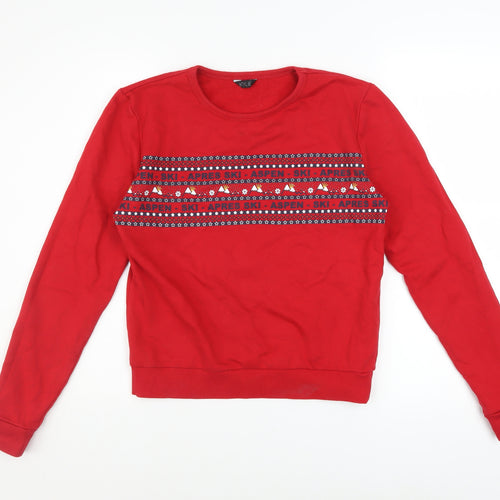 M&Co Girls Red Ski Fair Isle Pullover Sweatshirt 15 Years
