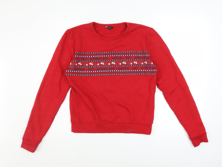 M&Co Girls Red Ski Fair Isle Pullover Sweatshirt 15 Years