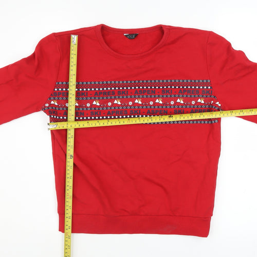 M&Co Girls Red Ski Fair Isle Pullover Sweatshirt 15 Years
