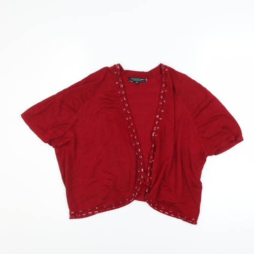 Debenhams Women Red Beaded Open Knit Shrug Size 16