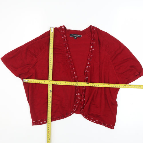 Debenhams Women Red Beaded Open Knit Shrug Size 16