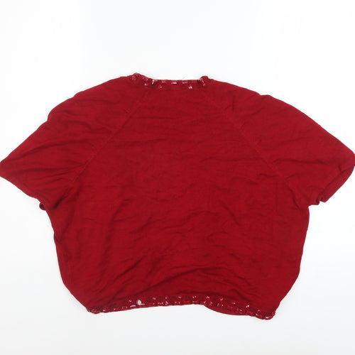 Debenhams Women Red Beaded Open Knit Shrug Size 16